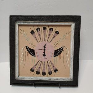 Vintage Navajo Sand Painting, Native American Indian Folk Art, Sun Eagle